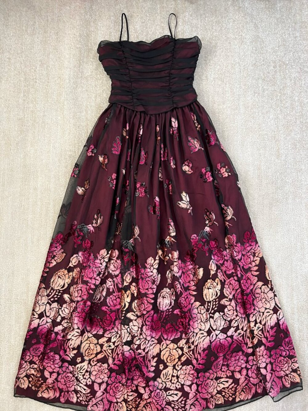 Vintage Fanny USA 90s Y2K Floral Maxi Formal Prom Dress S